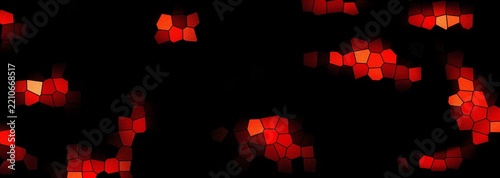Abstract red stained glass mosaic clusters on black background, glowing voronoi cell pattern
