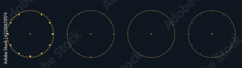 Luxury gold watch face dial templates set on dark blue background vector