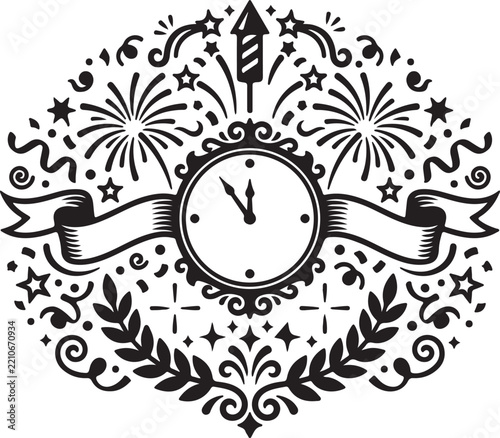 Vintage New Year Celebration Clock Ornament