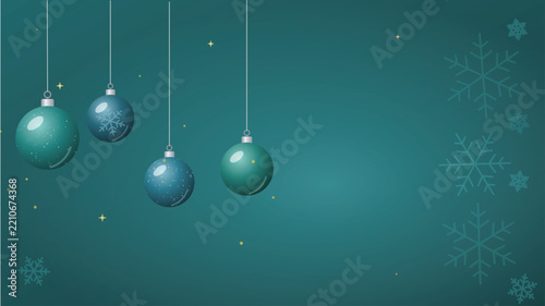 Elegant green turquoise winter holiday banner with festive baubles and text space