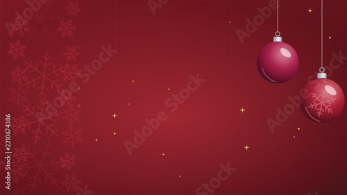 Red Christmas background banner with hanging ornaments and copy space