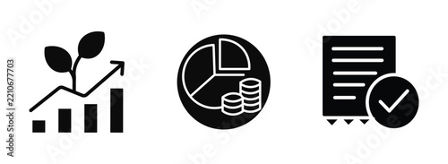 Business growth finance and checklist icons