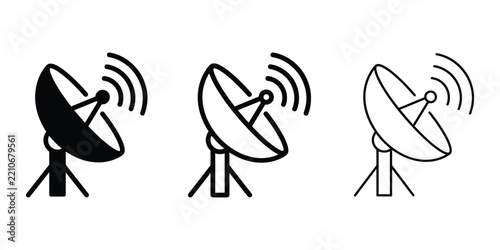 Satellite dish icon silhouette vector, bold outline and line art isolated illustration