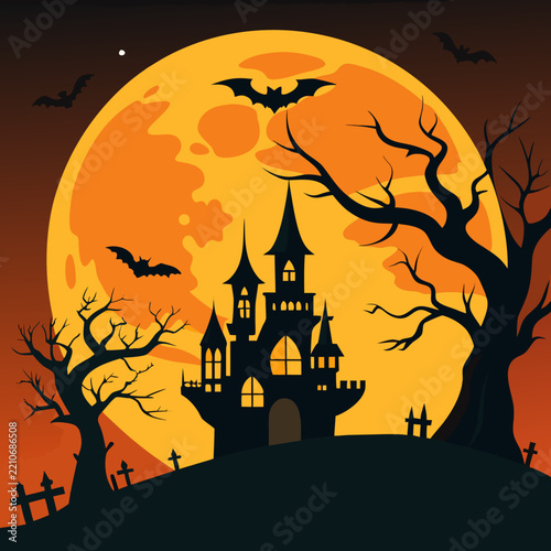 halloween background with castle and pumpkin