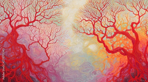 structures made from smooth translucent material, soft pink, orange, cream, coral, and amber tones, organic surreal background