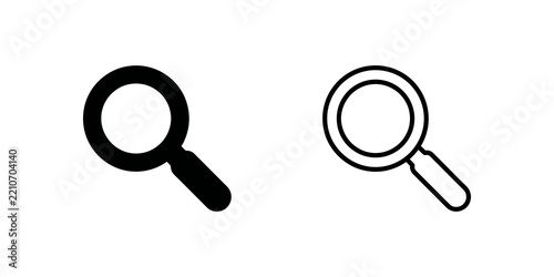 Magnifying glass search icon duo with solid linear styles for web use.