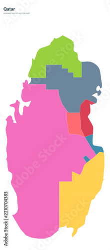 Qatar administrative vector map featuring colorful district divisions layout.