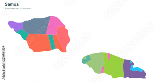 Samoa administrative vector map showing district boundaries in color block.