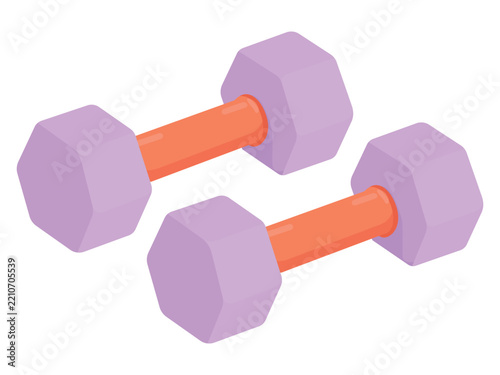 Two purple dumbbells with orange handles isolated on white