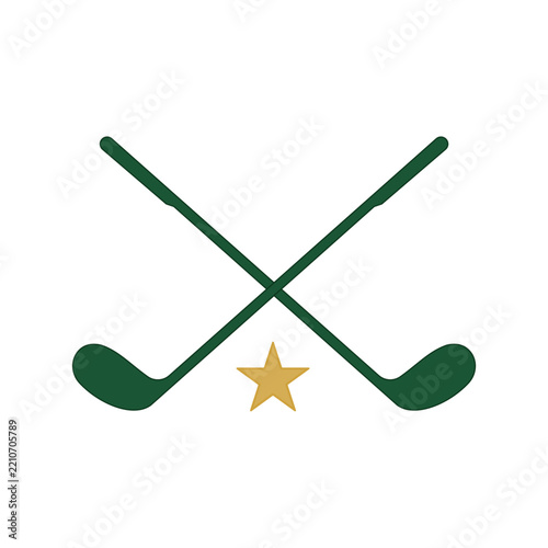 Crossed green hockey sticks with a gold star illustration