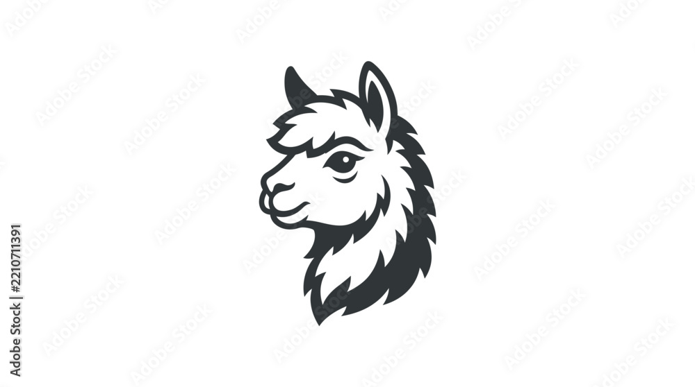 Obraz premium Stylized llama head logo, clean illustration, isolated on transparent background, vector graphic, animal icon