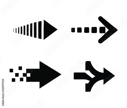 Set of four black creative arrows on white background