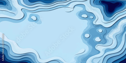 Abstract Blue Topographic Paper Cut Frame Background with Organic Layers and Central Copy space