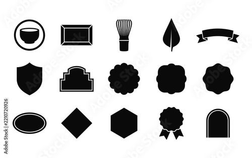 Collection of Black Badge Silhouettes with Various Shapes and Designs Silhouette
