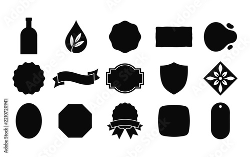 Collection of black badge silhouettes with various shapes and designs vector illustration silhouette - 04