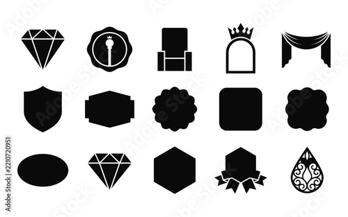Collection of black badge silhouettes with various shapes and designs white background silhouette - 01