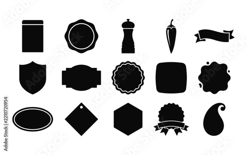 Collection of black badge silhouettes with various shapes and designs white background silhouette - 02