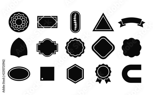 Collection of black badge silhouettes with various shapes and designs white background silhouette - 04