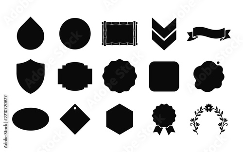 Collection of Black Badge Silhouettes with Various Shapes and Floral Elements Silhouette