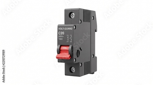 single pole circuit breaker, electrical breaker, miniature circuit breaker, mcb switch, red toggle breaker, circuit protection, electrical safety, breaker switch, power control, electrical component, 