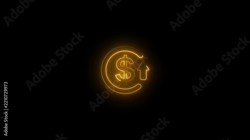 Animated Neon Dollar Coin Icon Descending Smoothly with Glowing Light Effect Futuristic Finance Currency Economy Symbol.