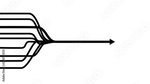 Abstract Data Flow Merge Arrow Icon, Multiple Lines Converging into Single Direction, Network Routing and Workflow Process Symbol.