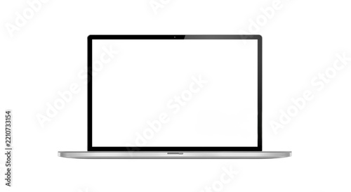 Obraz na plátně Modern silver laptop computer with blank white screen mockup isolated