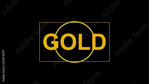 Kinetic Typography Motion Graphics of Golden Gold Text Animation with Rotating Rectangle Frame and Circle Overlay on Black Background