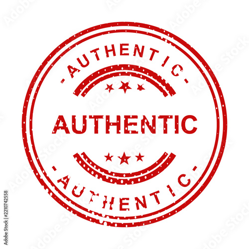 Red authentic certification stamp with stars illustration