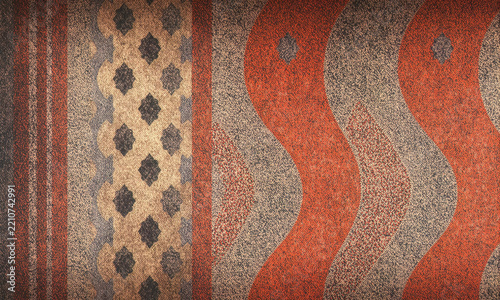 Seamless Ethnic Ikat Carpet Pattern with Grunge Textured Abstract Art Background