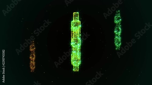 Glowing Dollar Signs Made of Green and Golden Particles, 4K Seamless Loop