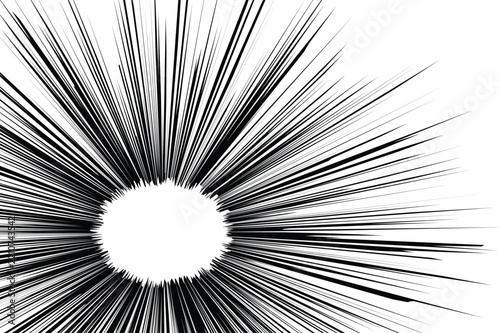 Abstract radial burst zoom effect, comic manga background with black and white speed lines vector illustration