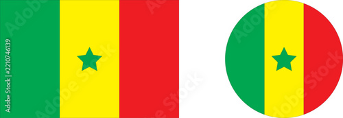 senegal national flag and circular icon with green yellow red and star