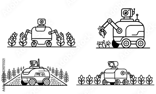 AI Farming Robot and Smart Agriculture Icon Set