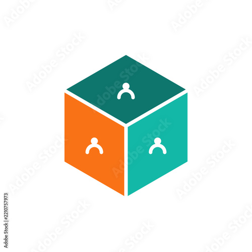 Team collaboration design with colorful cube facets representing diverse human connection.