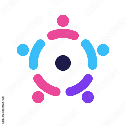 Abstract collaboration design with colorful rounded shapes for team meeting or community network.