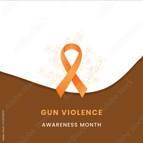 Gun Violence Awareness Month vector design featuring an orange awareness ribbon, floral line art, and stylish wave background for public safety campaigns.