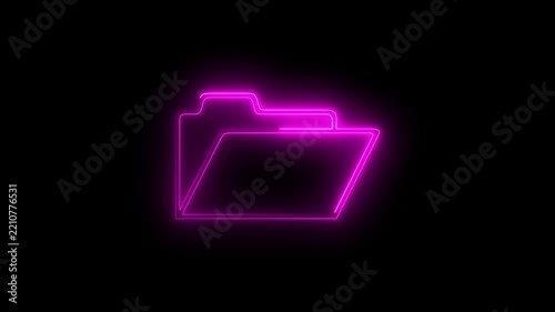 Pink Neon Glowing Folder Icon Drawing Animation Looping on Black Background