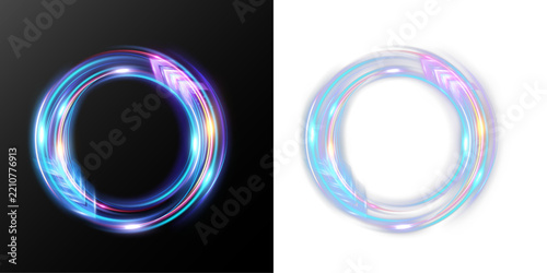 Colorful Neon Circular Light Ring with Glowing Arrows and Futuristic Energy Effect