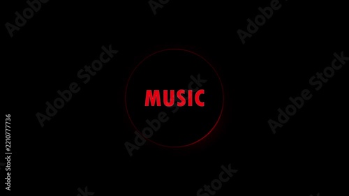 Glowing red music logo with circular light effect on black background