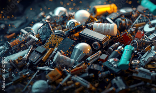 Discarded Electronic Components Forming a Chaotic Heap of Modern Tech Waste