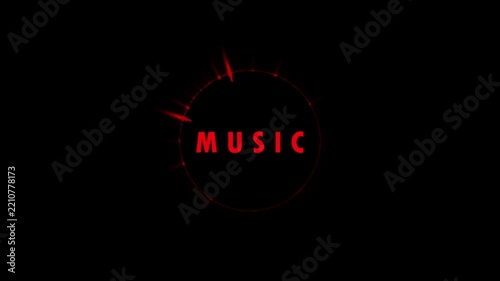 Modern red glowing music logo with circular outline on dark background