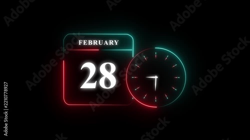 Modern digital calendar and clock showing date 28
