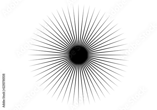 Destello radial negro sobre fondo blanco