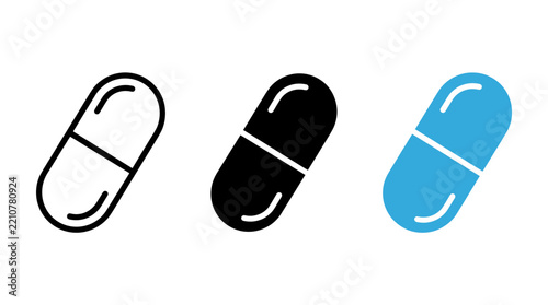 Medicine capsule icon set, pharmaceutical pill symbol for healthcare
