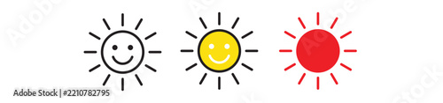 Cute smiling sun vector illustration icons featuring colorful minimalist design elements for creative graphic projects