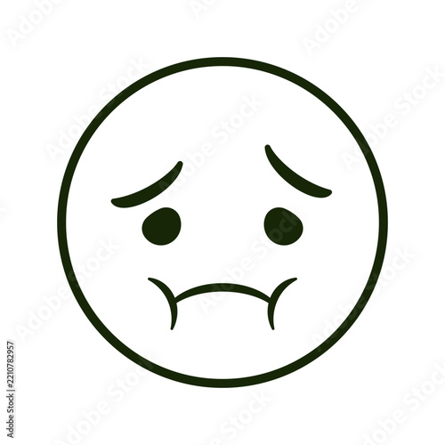 Nauseated face emoji with green face flat icon - sick emoticon - sickly face green with concerned eyes and puffed holding back vomit