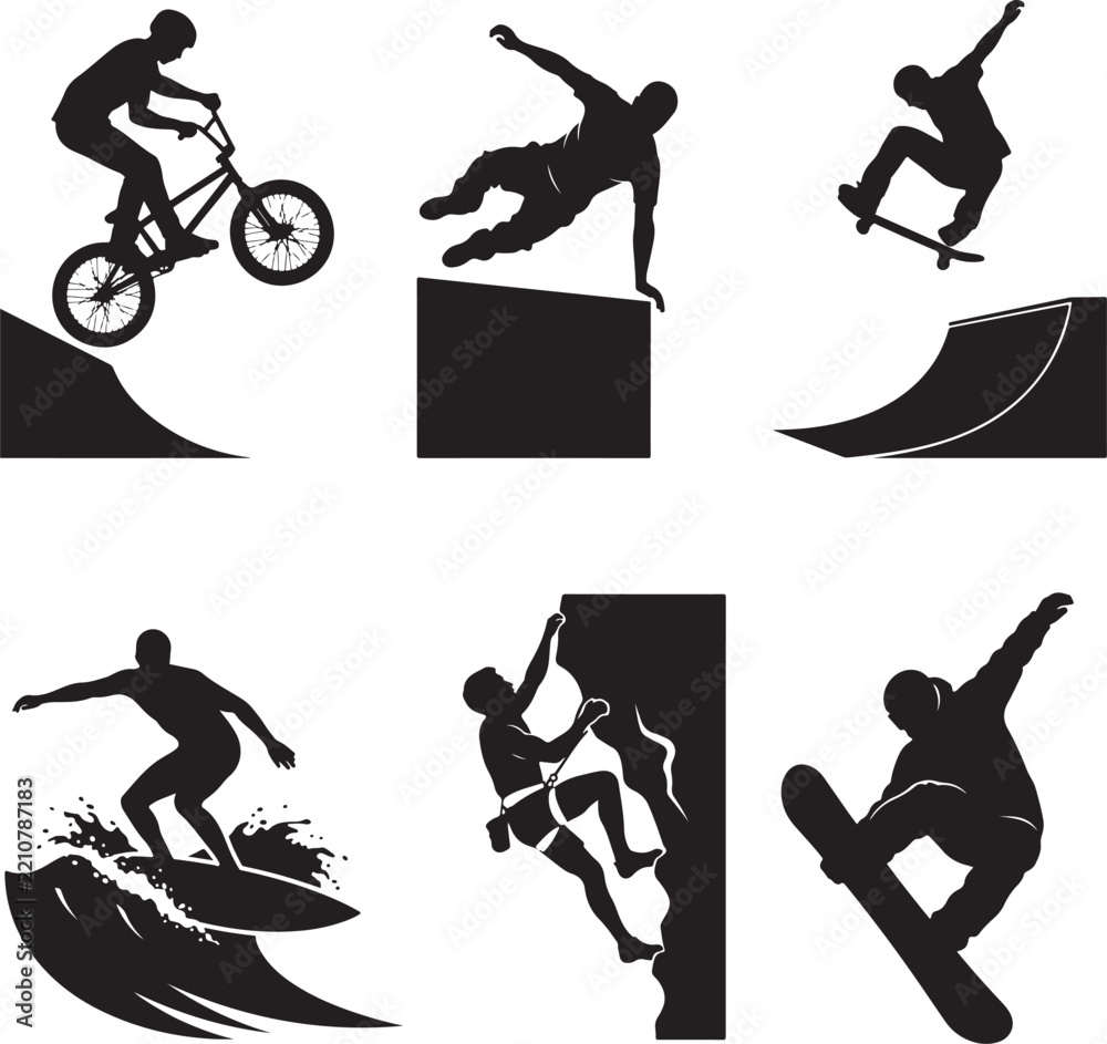 Obraz premium Extreme Sports Action Silhouettes Showcasing Tricks and Stunts