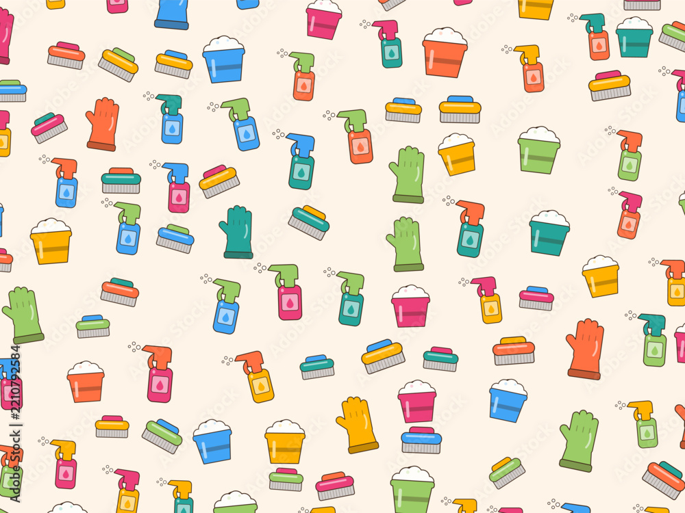 Fototapeta premium Colorful Housekeeping Equipment Background For Flyers