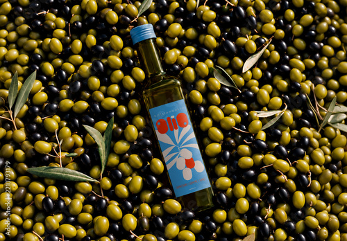Olives Background with Olive Oil Bottle Mockup